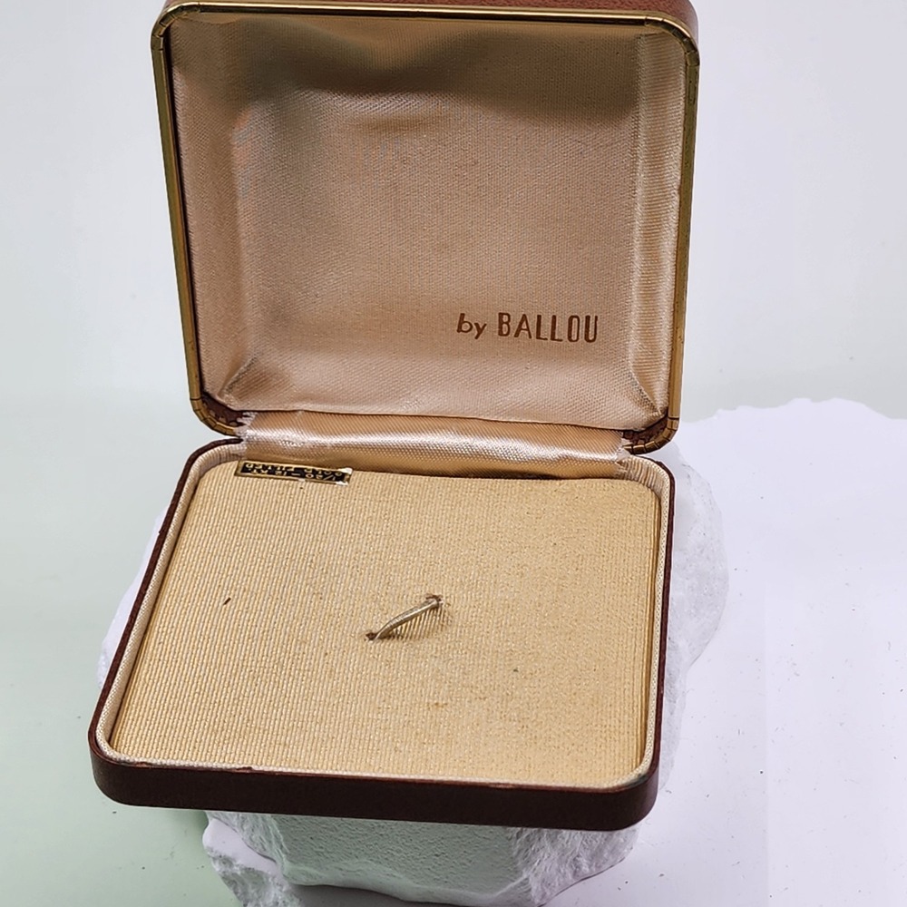 Ballou Vintage Jewelry Presentation Box Square Lined Gold Tone Label Brown Case